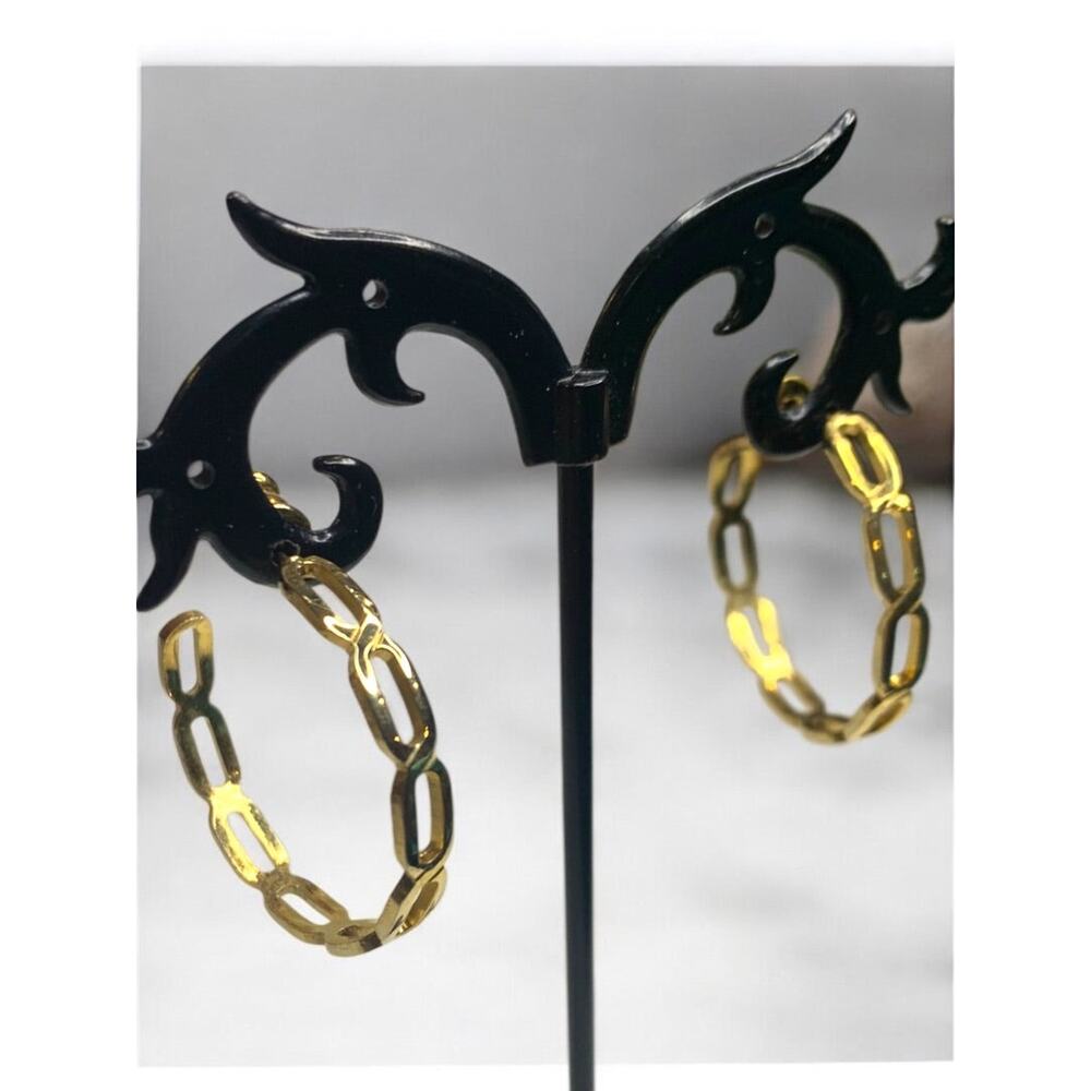 Goldtone Hoop Earrings Post Pierced 1.1 Inch Diameter